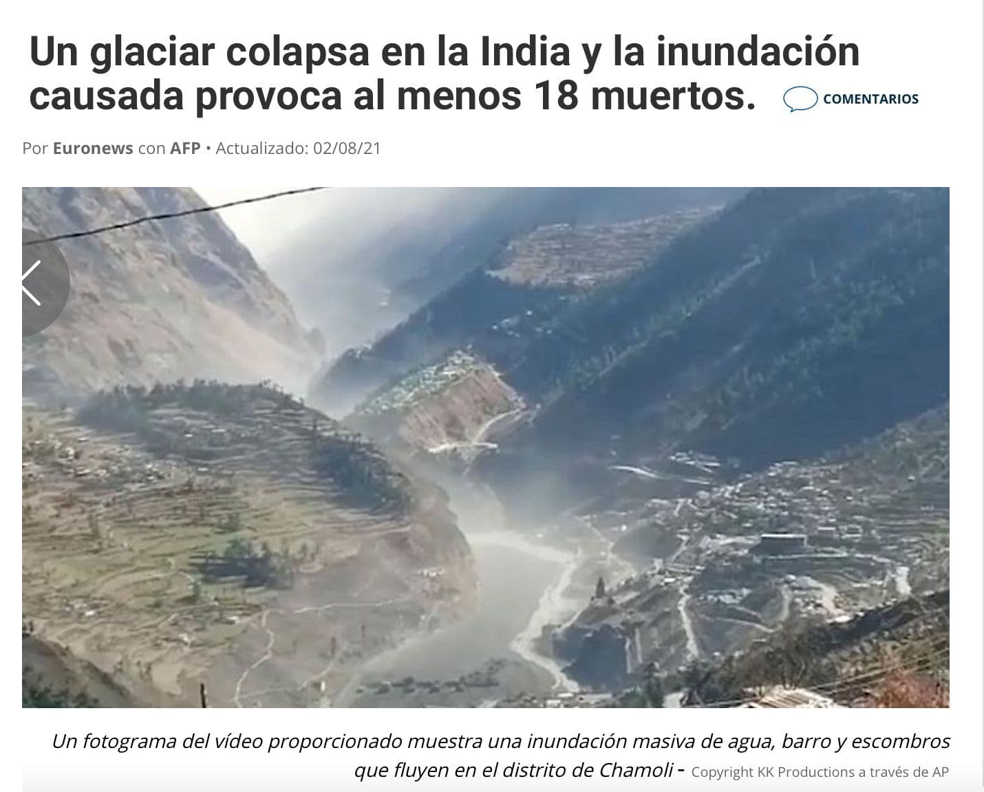 noticia glaciar colapsa y provoca muertos y heridos